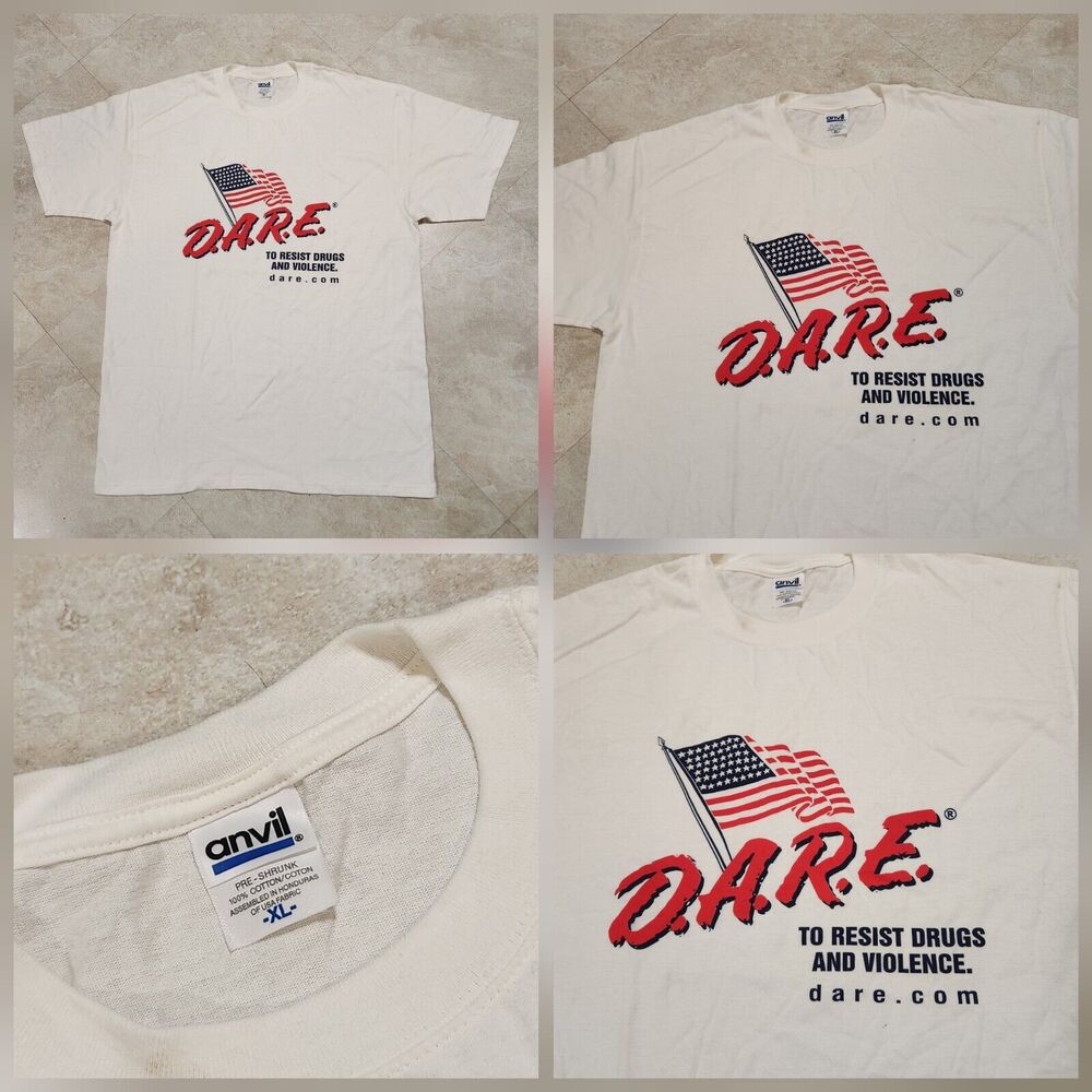 VTG Y2K DARE To Resist Drugs And Violence Mens XL USA Flag Graphic‎ T Shirt